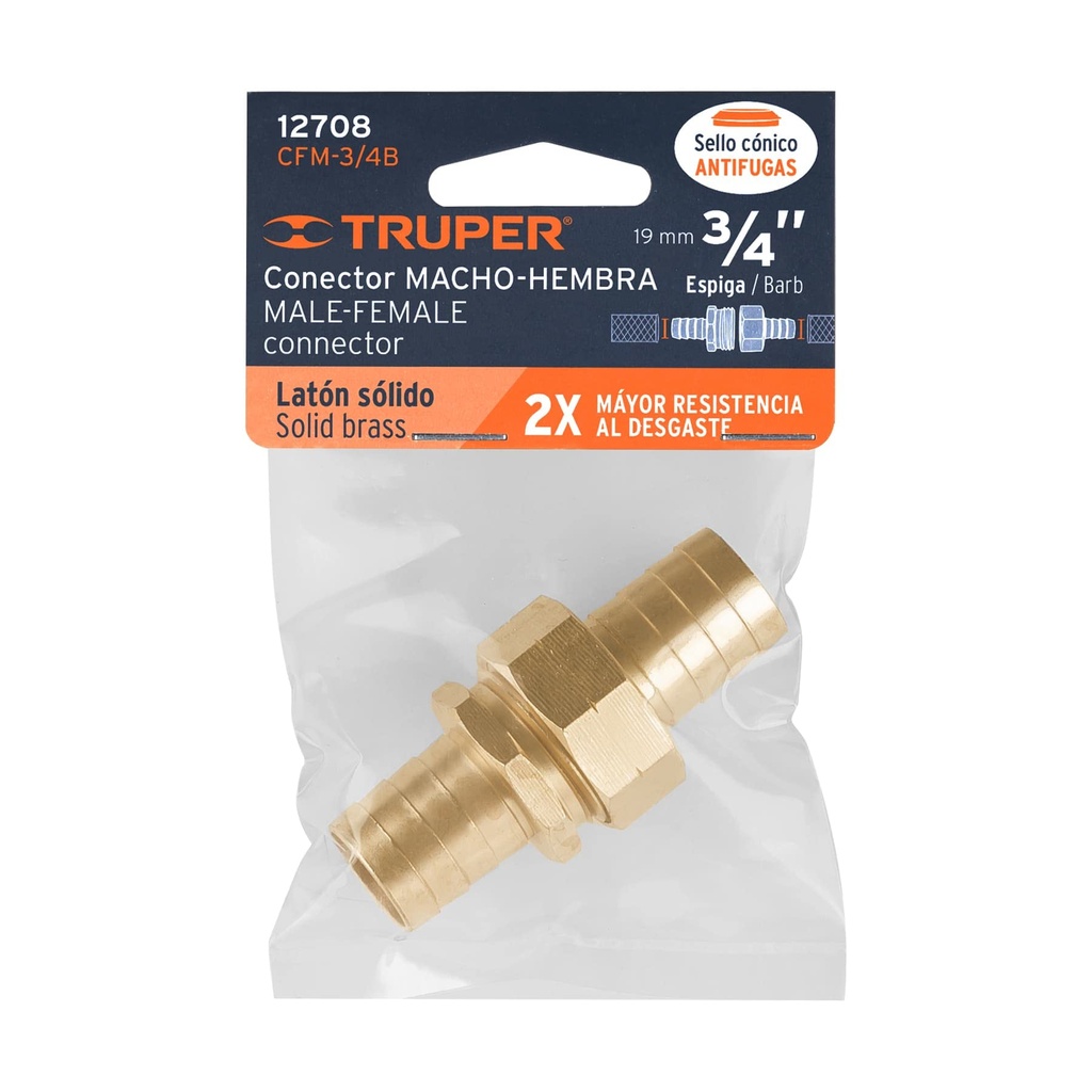 CONECTOR HEMBRA/MACHO P/MANGUERA BRONCE 19MM 3/4 GEN