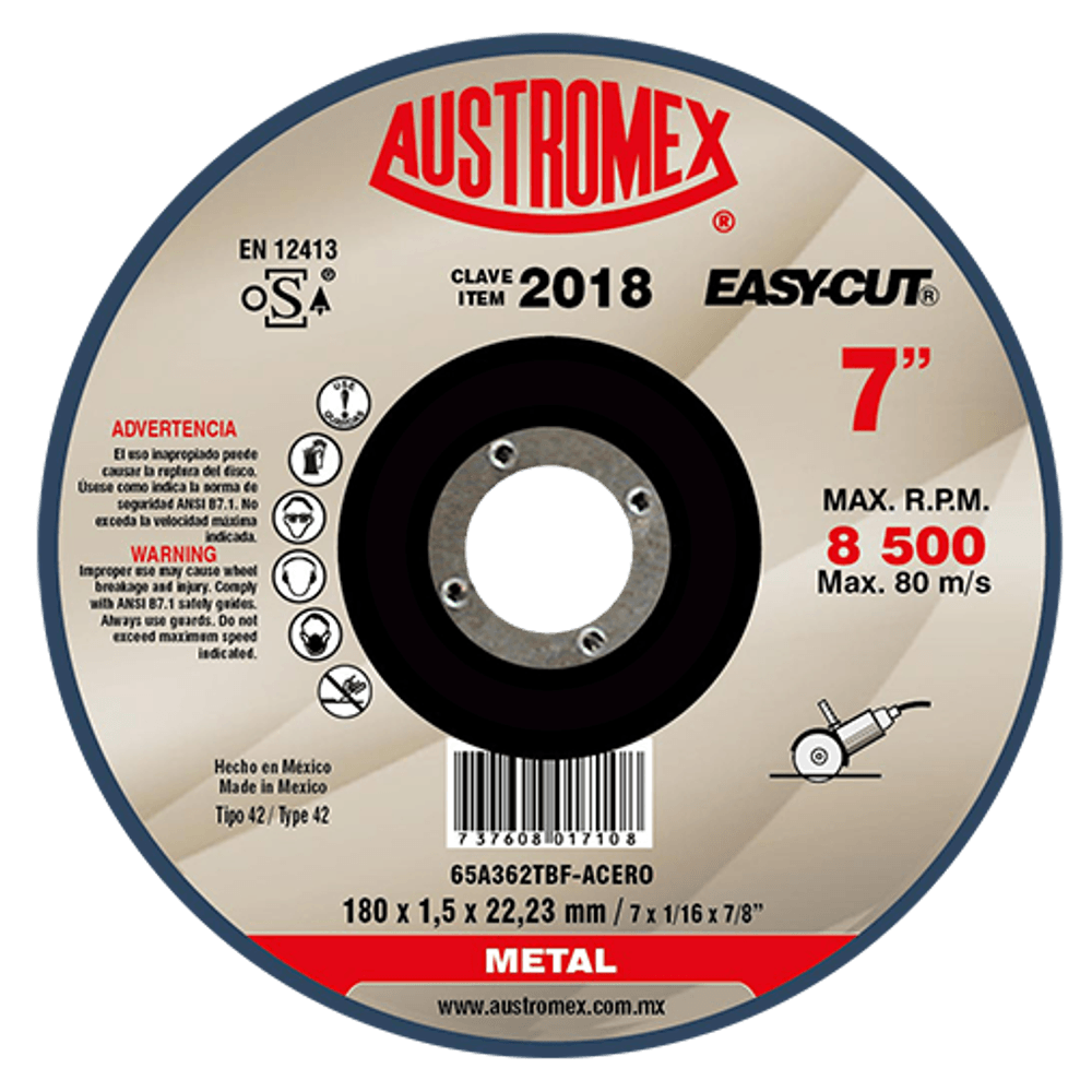 DISCO CORTE DE METAL 7 X 1/16 X 7/8  2018  AUSTROMEX 