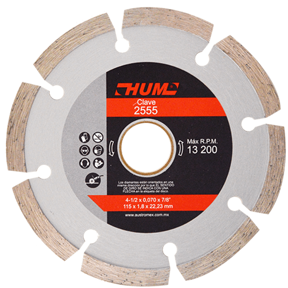 DISCO DE DIAMANTE SEGMENTADO USO GENERAL 4-1/2"X0.07X7/8" AUSTROMEX 2555   