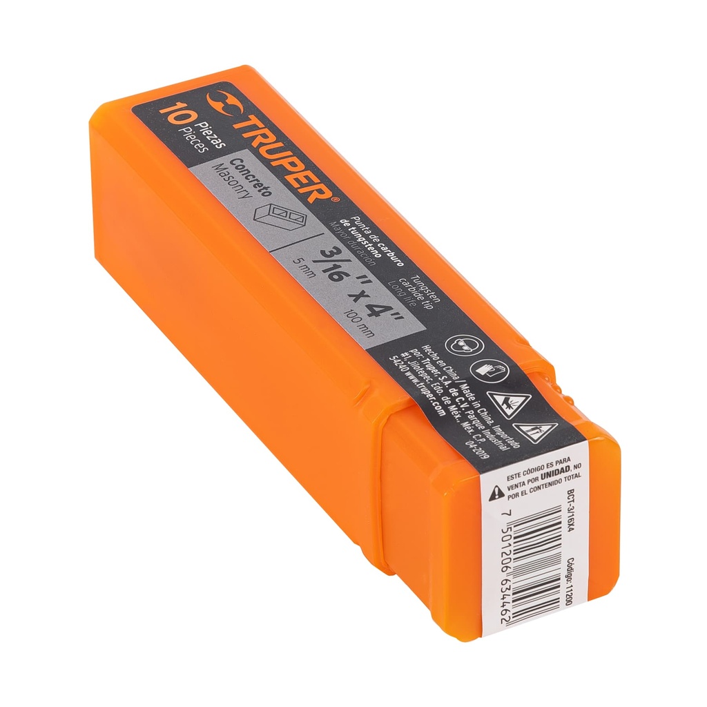 Broca para concreto, 3/16 x 4' TRUPER 11200 
