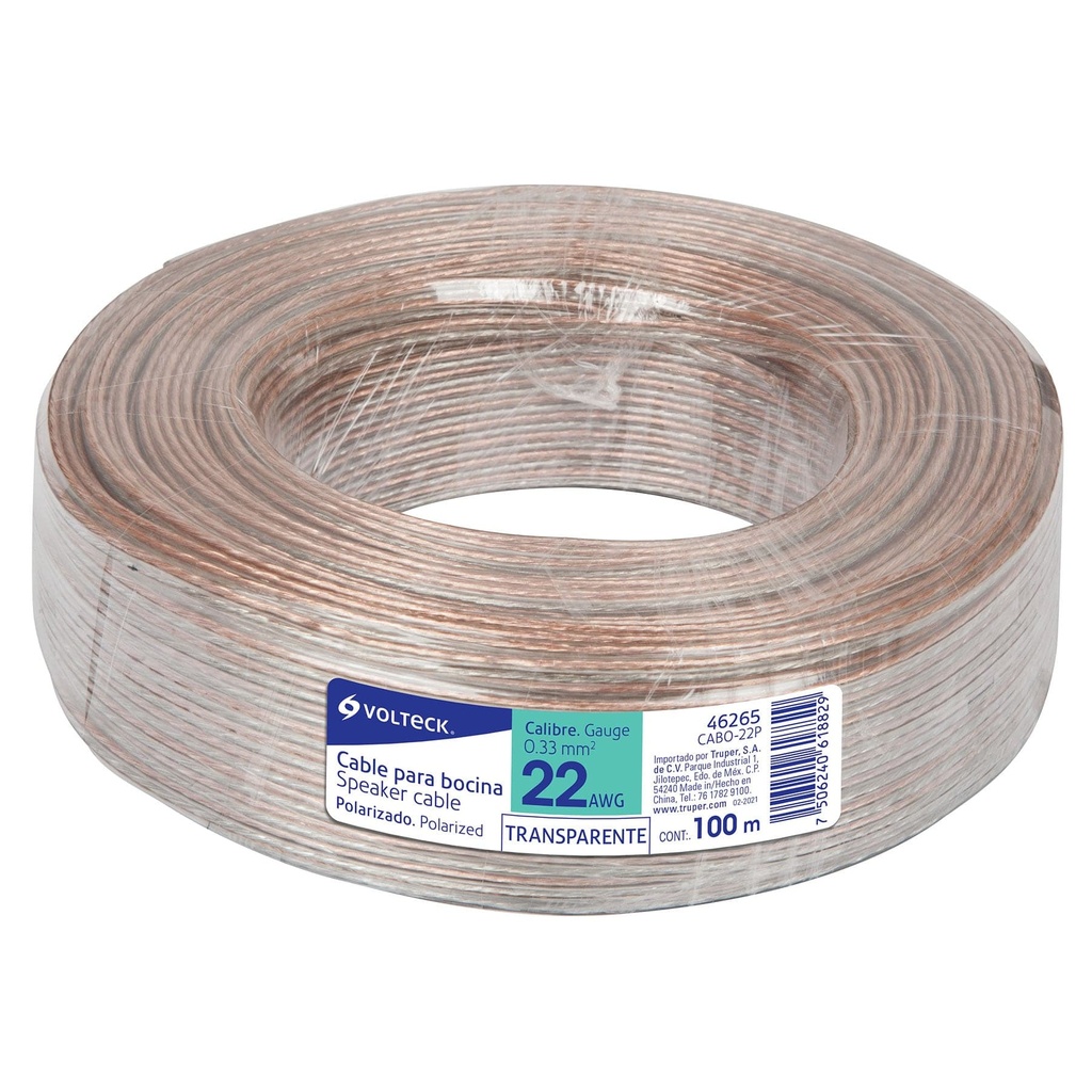 Cable para bocina, 22 AWG, polarizado, 100 m   VOLTECK  46265 