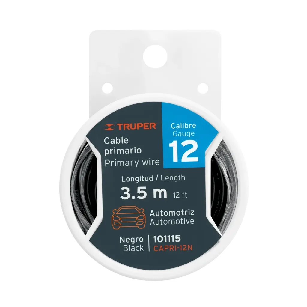 Cable primario, calibre 12, rollo 3.5 m, negro             TRUPER  101115 
