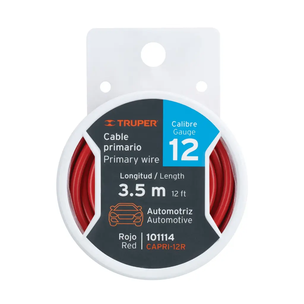 Cable primario, calibre 12, rollo 3.5 m, rojo                    TRUPER 101114