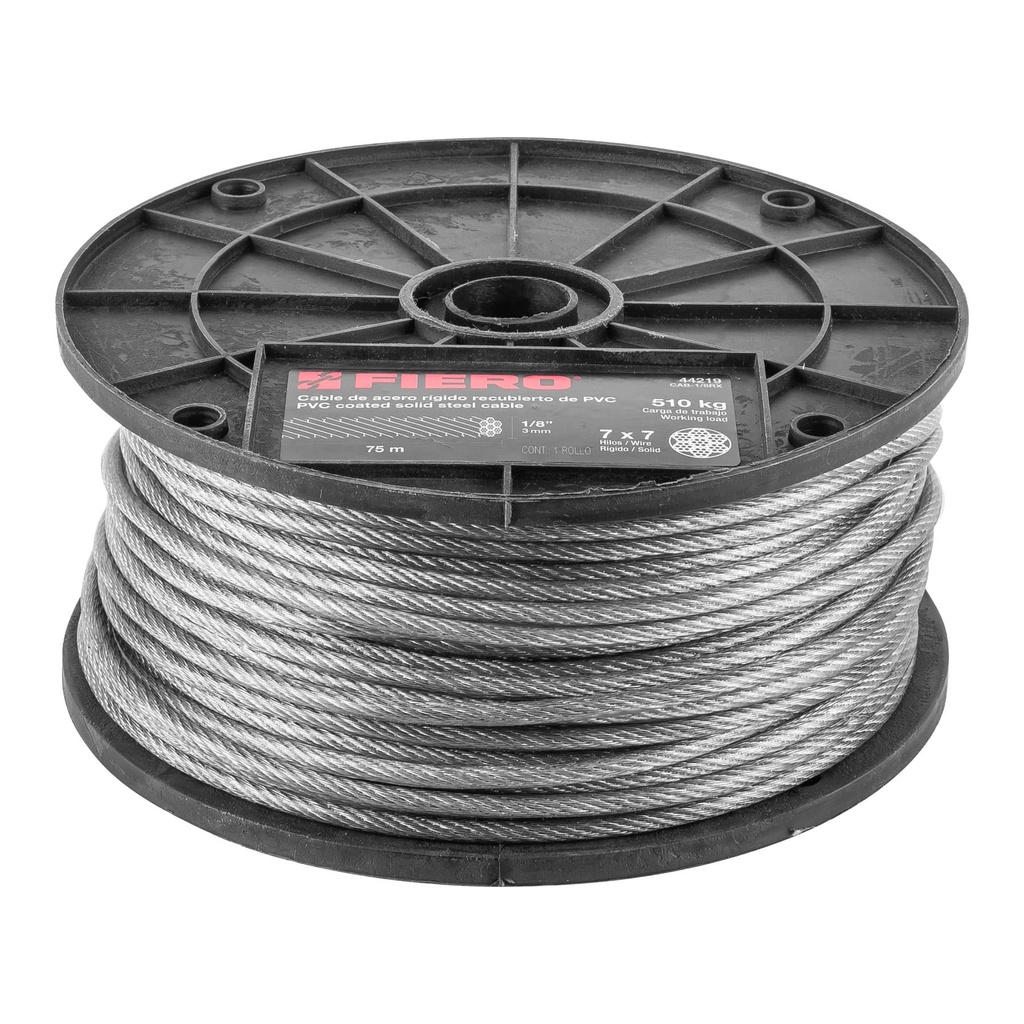 Cable rÌgido de acero 1/8', recubierto PVC, 7X7, 75 m  FIERO 44219