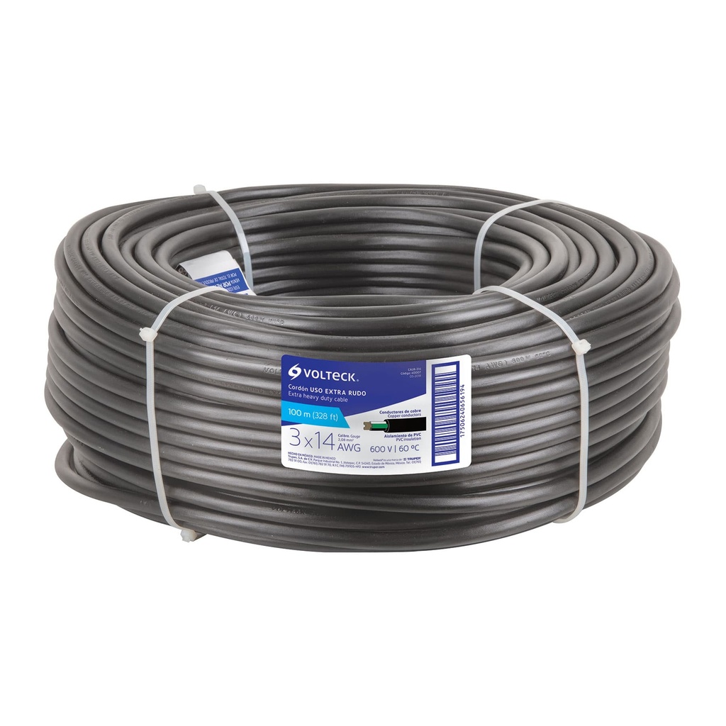 Cable uso rudo, 3 conductores, calibre 14, rollo de 100 m.  VOLTECK  40007