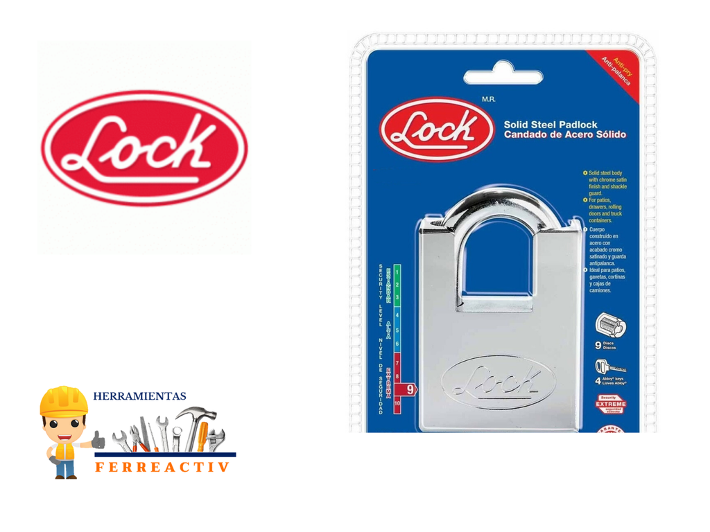 Candado de acero anti palanca, llave de discos 40mm cromo satinado   L22A40DCSB  LOCK 