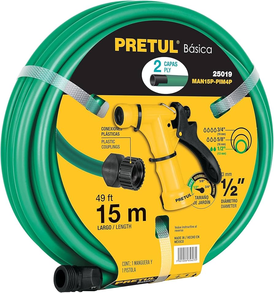 Combo de manguera MAN-15X1/2P y pistola PIM-4P, 15 m, Pretul