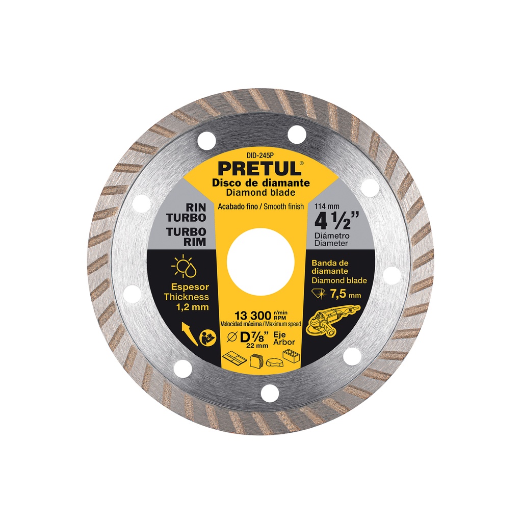 Disco de diamante, rin turbo, 4-1/2', Pretul