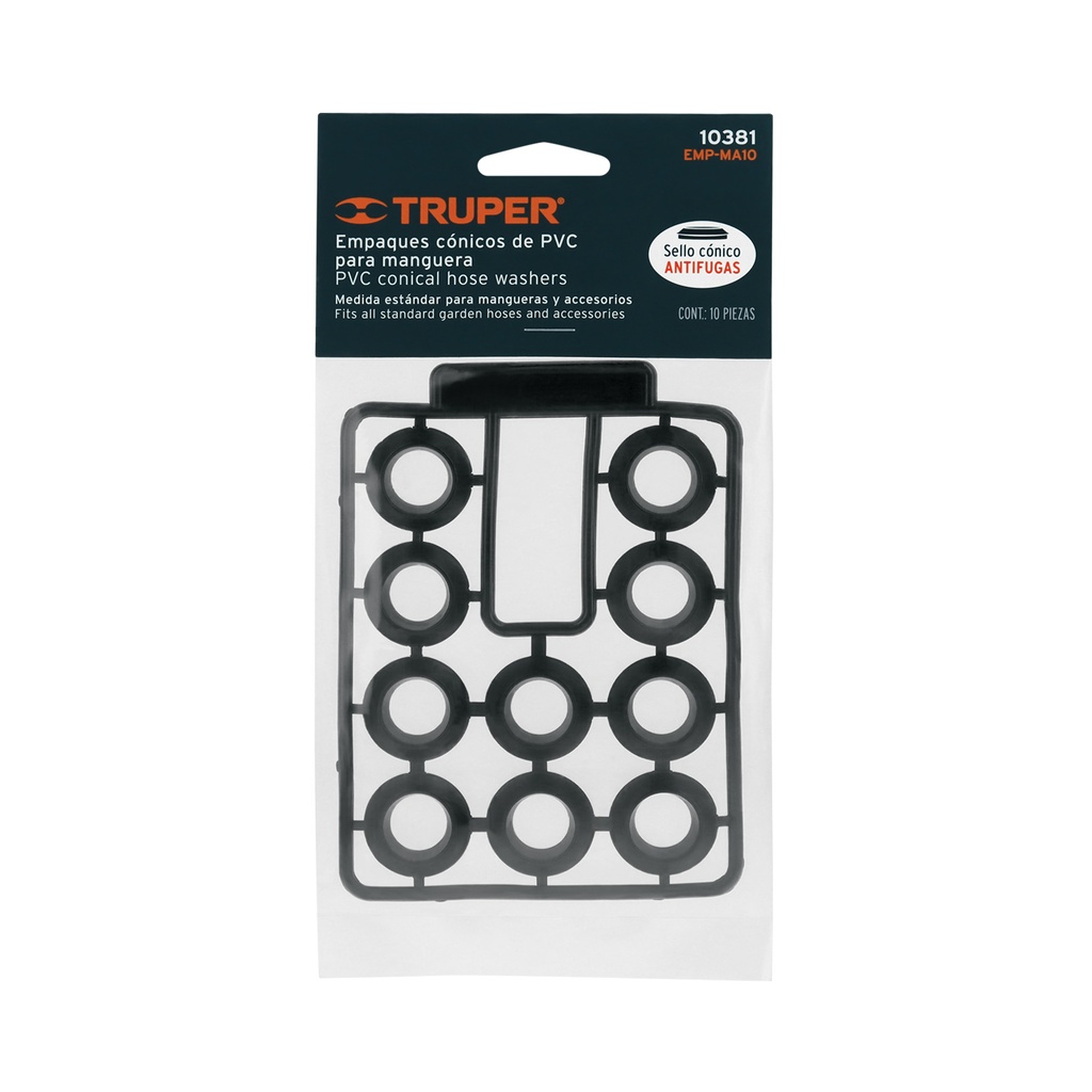 Empaques de hule para manguera, medida standard, 10 piezas TRUPER 10381