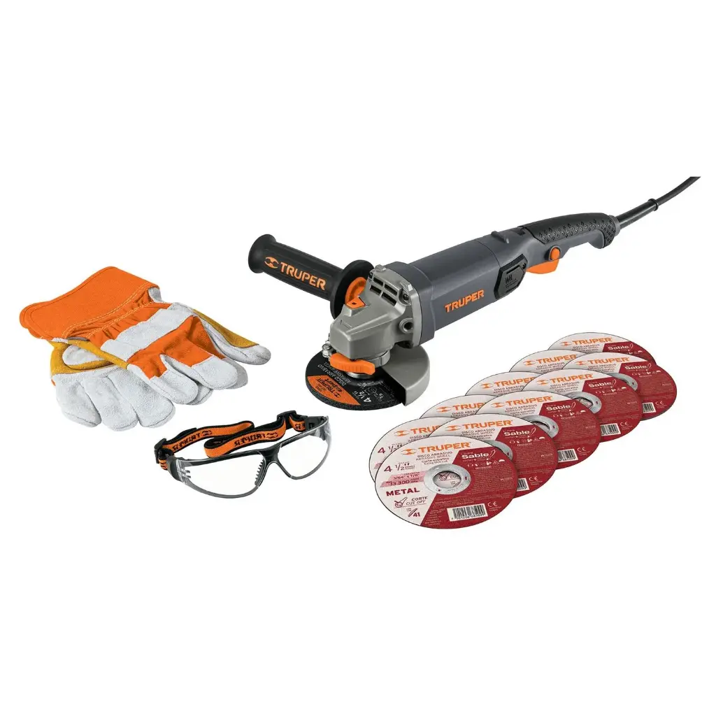 Esmeriladora Ind 4-1/2' 950W c/discos, lentes y guantes