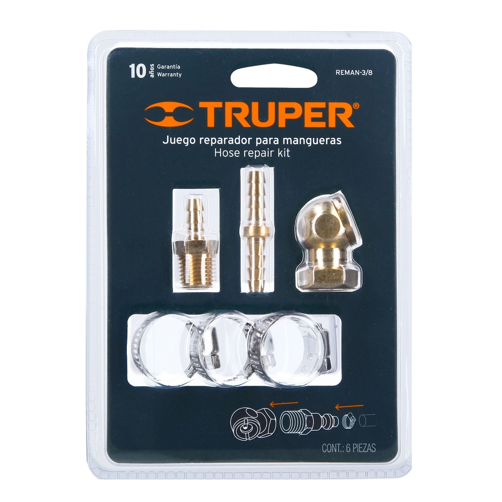 Juego para reparar mangueras de 3/8', 6 piezas
