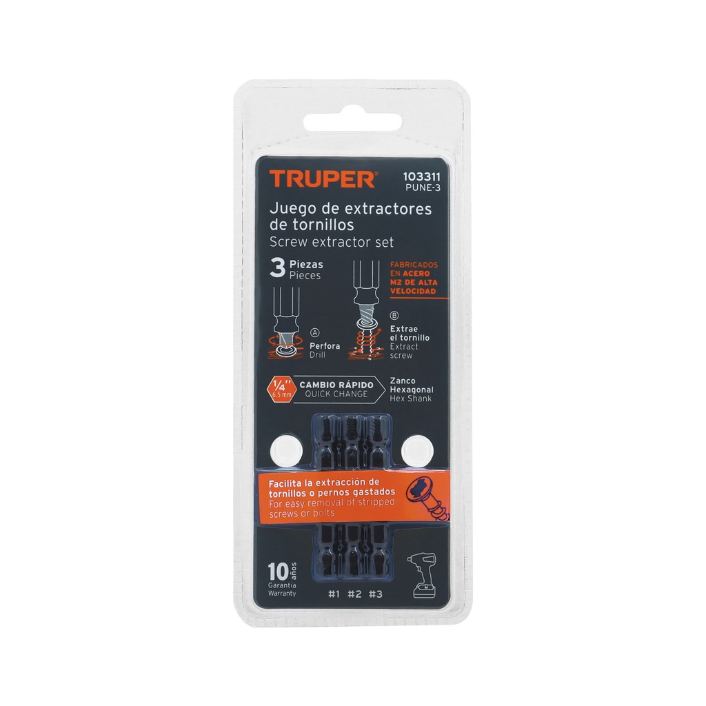 JUEGO DE 3 EXTRACTORES DE TORNILLO (4-7, 8-10, 11-14)   103311  TRUPER 103311