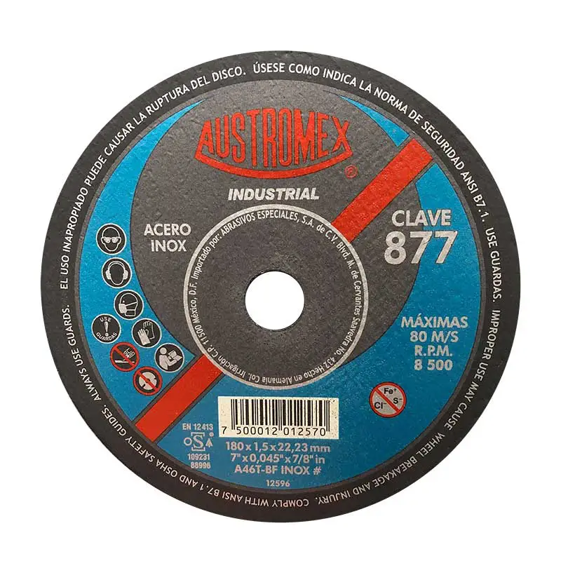 DISCO PARA CORTE DE ACERO INOX. SUPER DELGADO (INDUSTRIAL) 7"X1.5Mmx7/8" AUSTROMEX                                  877  AUSTROMEX 