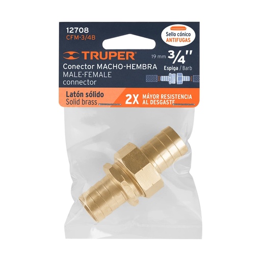 [CONECTOR HEMBRA/MACHO P/MANGUERA BRONCE 19MM 3/4 GEN] CONECTOR HEMBRA/MACHO P/MANGUERA BRONCE 19MM 3/4 GEN