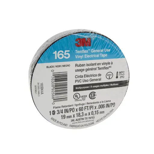 [CINTA AISLAR TEMFLEX] 3M Cinta Aislante 19X18 Vinil Negro Temflex 165
