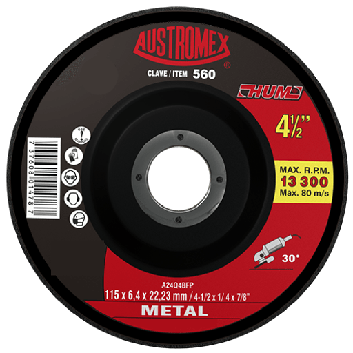 [AUS560] DISCO PARA DESBASTE DE METAL T-27 4.1/2"X1/4"X7/8"  560  AUSTROMEX
