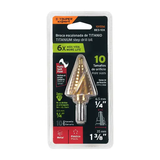 [BES-10X] Broca escalonada titanio 10 escalones 1/4' a 1-3/8', Expert