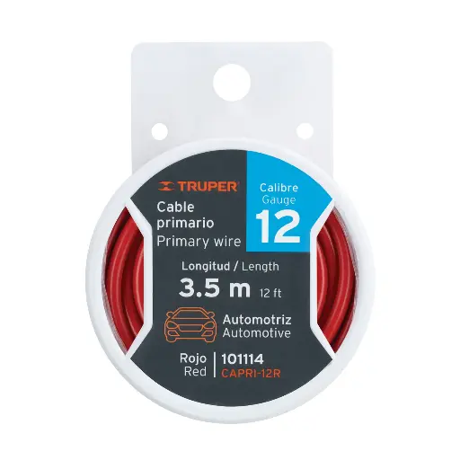 [CAPRI-12R] Cable primario, calibre 12, rollo 3.5 m, rojo                    TRUPER 101114