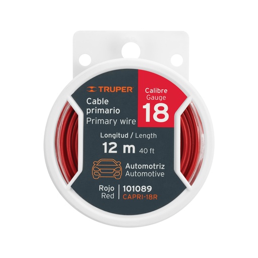 [CAPRI-18R] Cable primario, calibre 18, rollo 12 m, rojo  TRUPER 101089 
