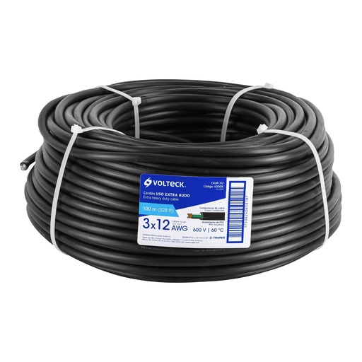 [CAUR-312] Cable uso rudo, 3 conductores, calibre 12, rollo de 100 m.  VOLTECK  40006 