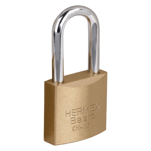 [CHB-30PL] Candado de hierro, color laton, 30mm, largo, blister, Basic   27075  HERMEX 