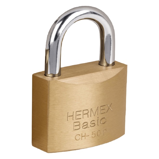 [CHB-50P] Candado de hierro, color laton, 50mm, corto, blister, Basic   23519  HERMEX 