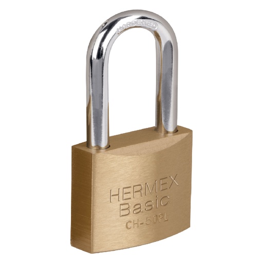 [CH-50PL] Candado de hierro, color laton, 50mm, largo, caja, Basic   27072  HERMEX 