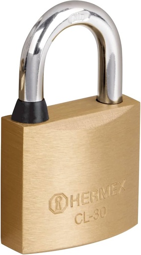 [CL-30] Candado de latÛn, 30mm, gancho corto, blister   43427  HERMEX 