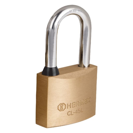 [CL-45L] Candado de latÛn, 45mm, gancho largo, blister   43438  HERMEX 