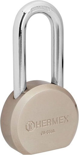 [CA-65LQ] Candado redondo, 65mm, gancho largo, llave de puntos,blister   43337  HERMEX