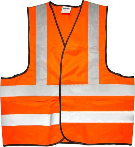 [137377] Chaleco de seguridad tela naranja con cintas reflejantes
