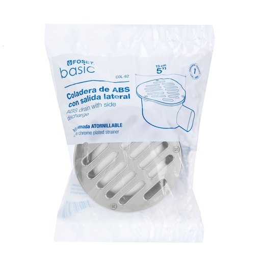 [COL-62] Coladera ABS 5', salida lateral 2', rejilla con 3 tornillos