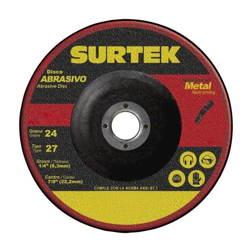 [123321] Disco abrasivo tipo 27 para desbaste ligero de metal 7x1/4"