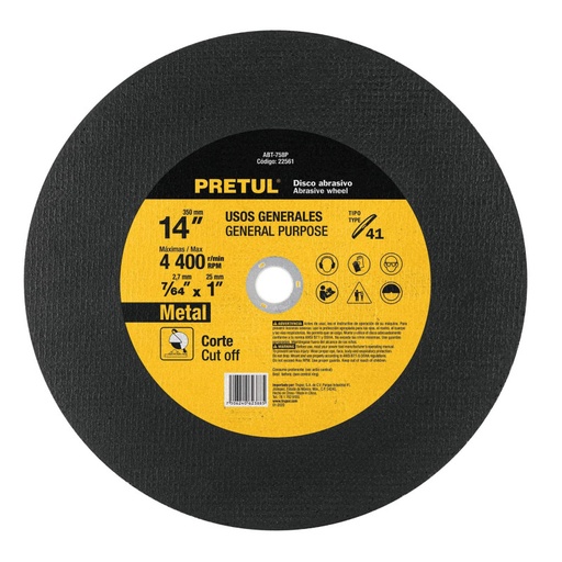[ABT-758P] Disco corte metal, Tipo 41, 14' , usos generales, Pretul