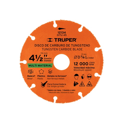 [DITU-45] Disco de carburo de Tungsteno 4-1/2', multiusos DITU-45