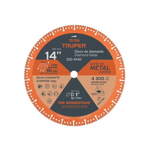 [DID-4140] Disco de diamante, 14' corte metal