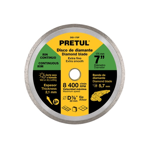 [DID-170P] Disco de diamante, rin continuo, 7', PRETUL 21000 