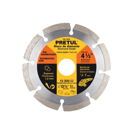 [DID-345P] Disco de diamante, rin segmentado, 4-1/2', Pretul DID-345P
