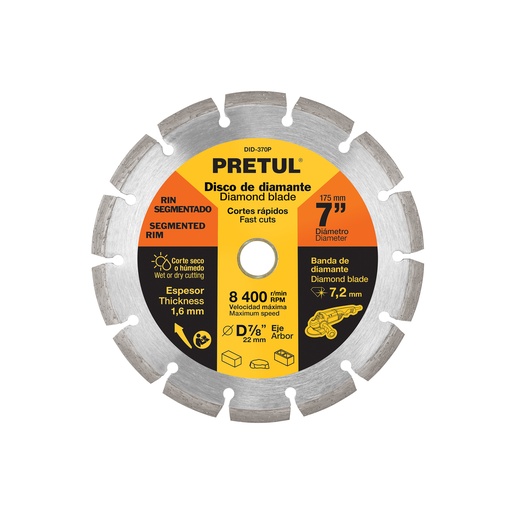 [DID-370P] Disco de diamante, rin segmentado, 7', Pretul