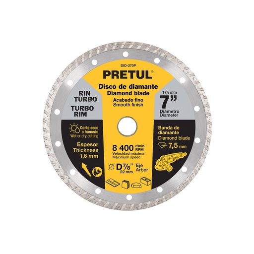 [DID-270P] Disco de diamante, rin turbo, 7', Pretul DID-270P