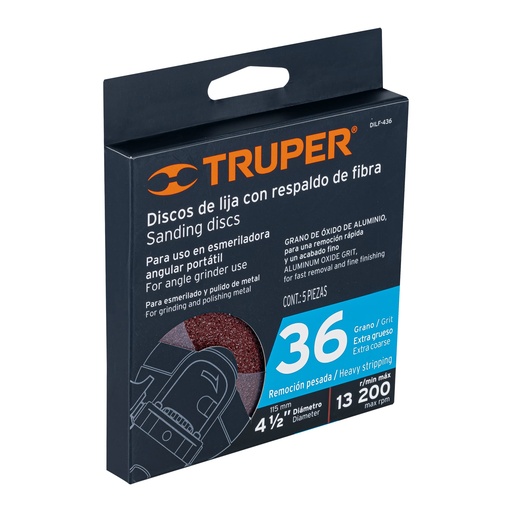 [DILF-436] Disco de lija 4-1/2' con respaldo de fibra, grano 36