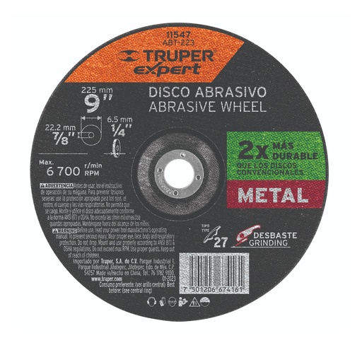 [ABT-223] Disco desbaste metal, tipo27,di·metro 9',alto rendimiento
