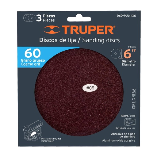[D60-PUL-4X6] Disco grano 60 para lijadora PUL 4x6, funda con 3 pzas