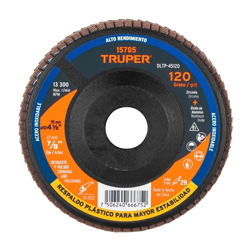 [DLTP-45120] Disco laminado respaldo pl·stico 4-1/2'barreno 7/8'grano 120