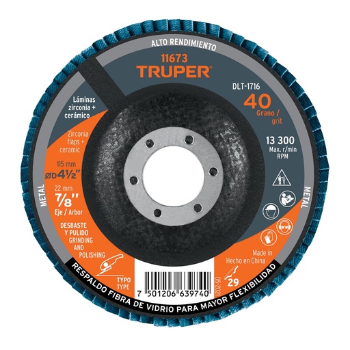 [DLT-1718] Disco laminado, 4-1/2', grano 80, centro 7/8'