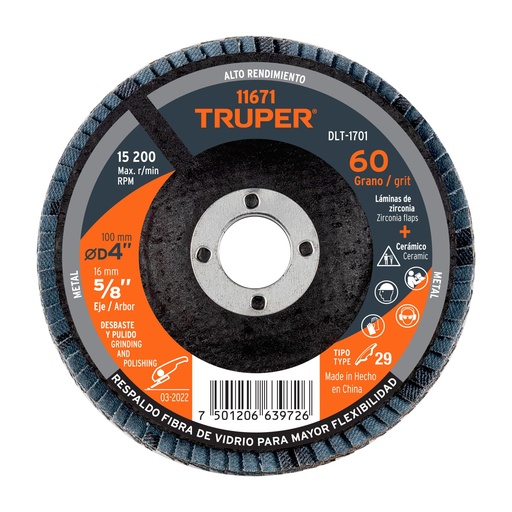 [DLT-1701] Disco laminado, tipo 29, di·metro 4', grano 60, centro 5/8'
