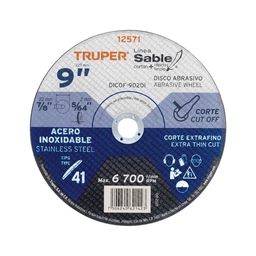 [DICOF-9020I] Disco p/corte acero inox., T41, di·metro 9', alto rendimient