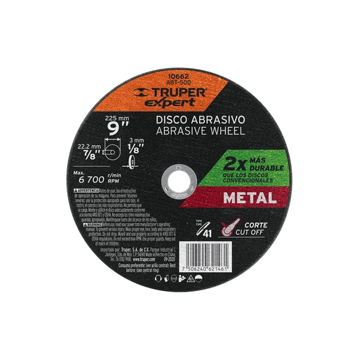 [ABT-500] Disco para corte de metal, tipo 41, di·metro 9'