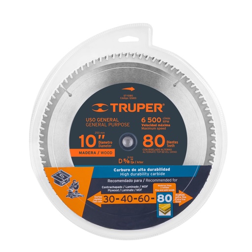 [ST-1080] Disco sierra p/madera 10', 80 dientes, centro 5/8'