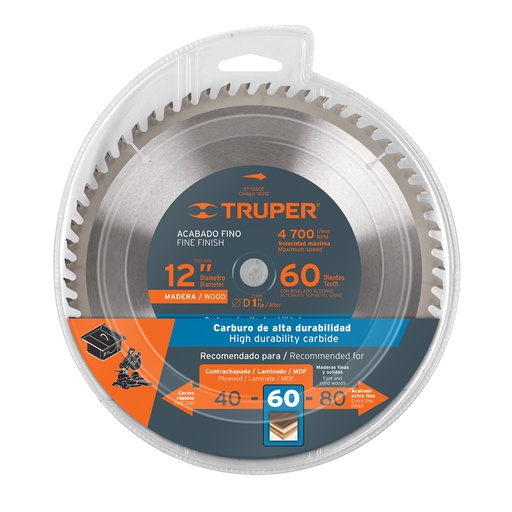 [ST-1260E] Disco sierra p/madera 12', 60 dientes, centro 1'